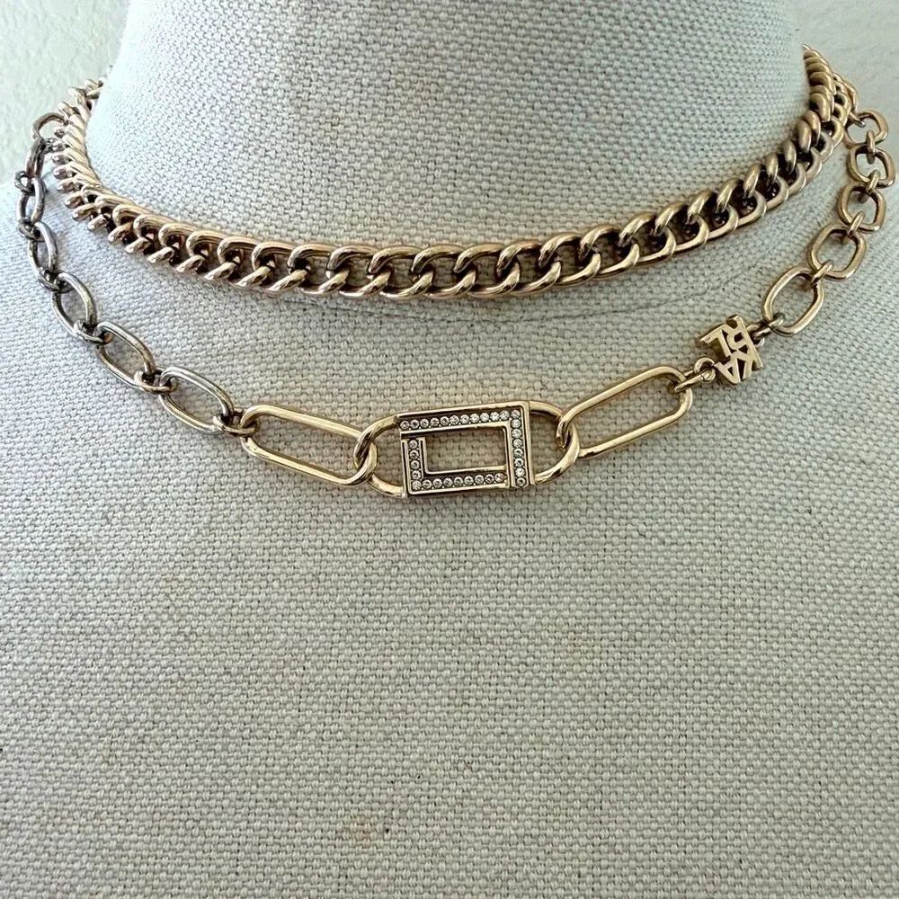 Karl Lagerfeld Gold Tone Mixed Link Necklace